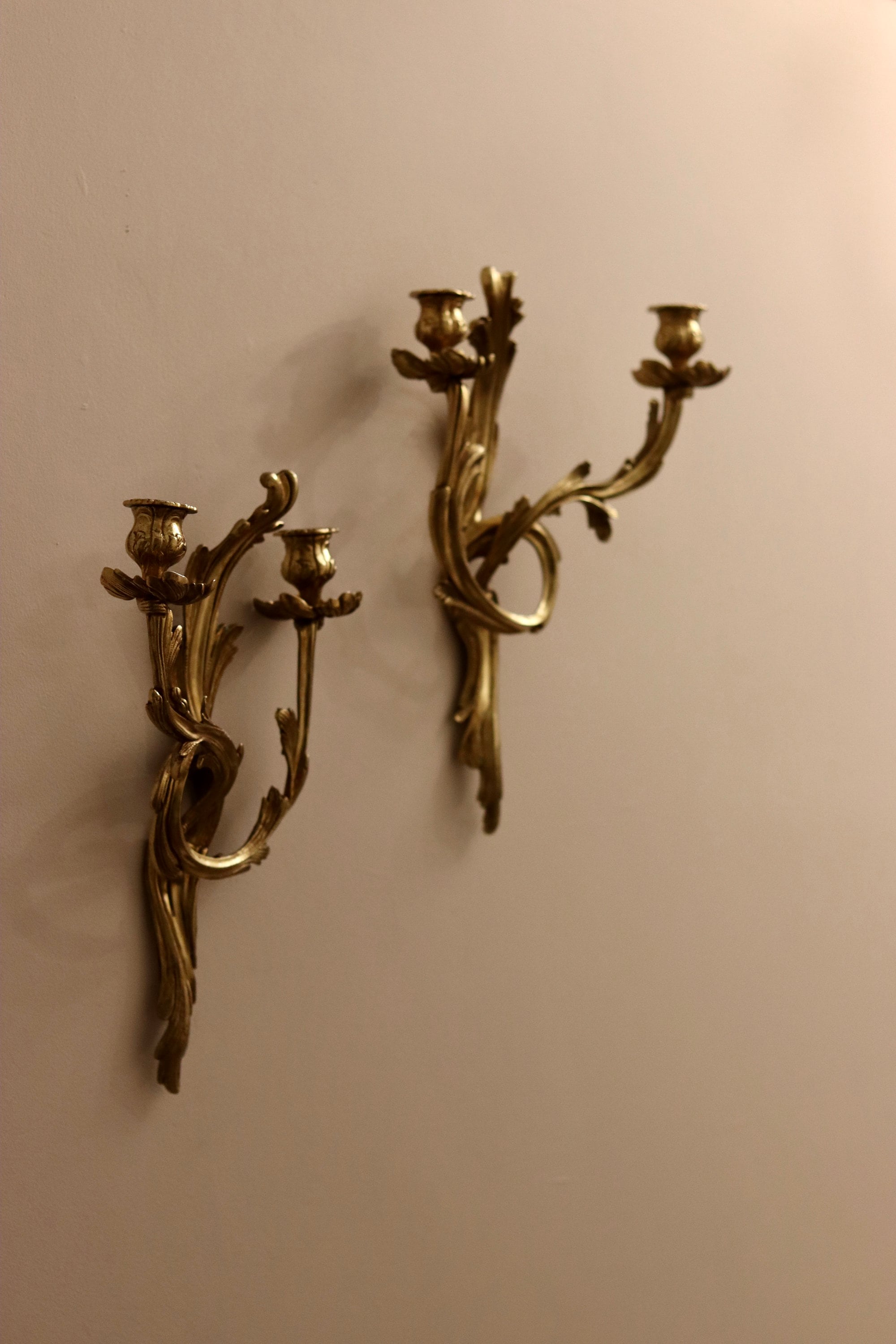 Pair of Brass Louis XV French Wall Sconces Noah Ancienne