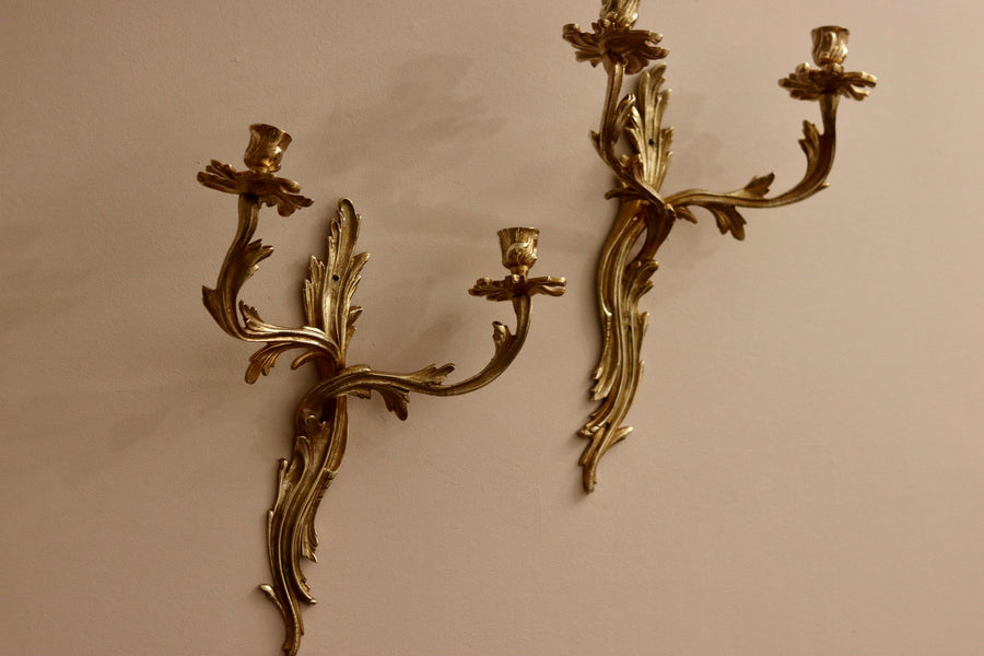 Pair of Louis XV French brass Sconces Noah Ancienne