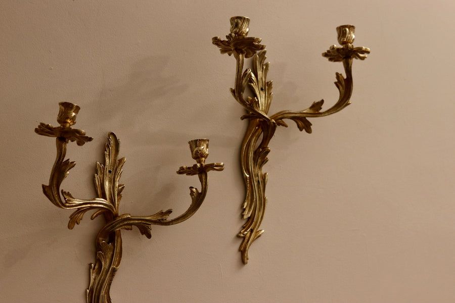 Pair of Louis XV French brass Sconces Noah Ancienne