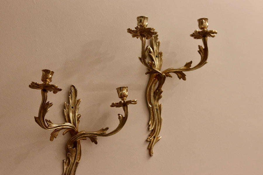 Pair of Louis XV French brass Sconces Noah Ancienne