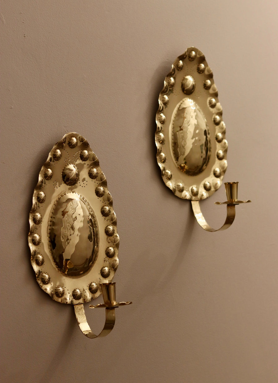 Pair of Mid-Century Brass Swedish Sconces Noah Ancienne