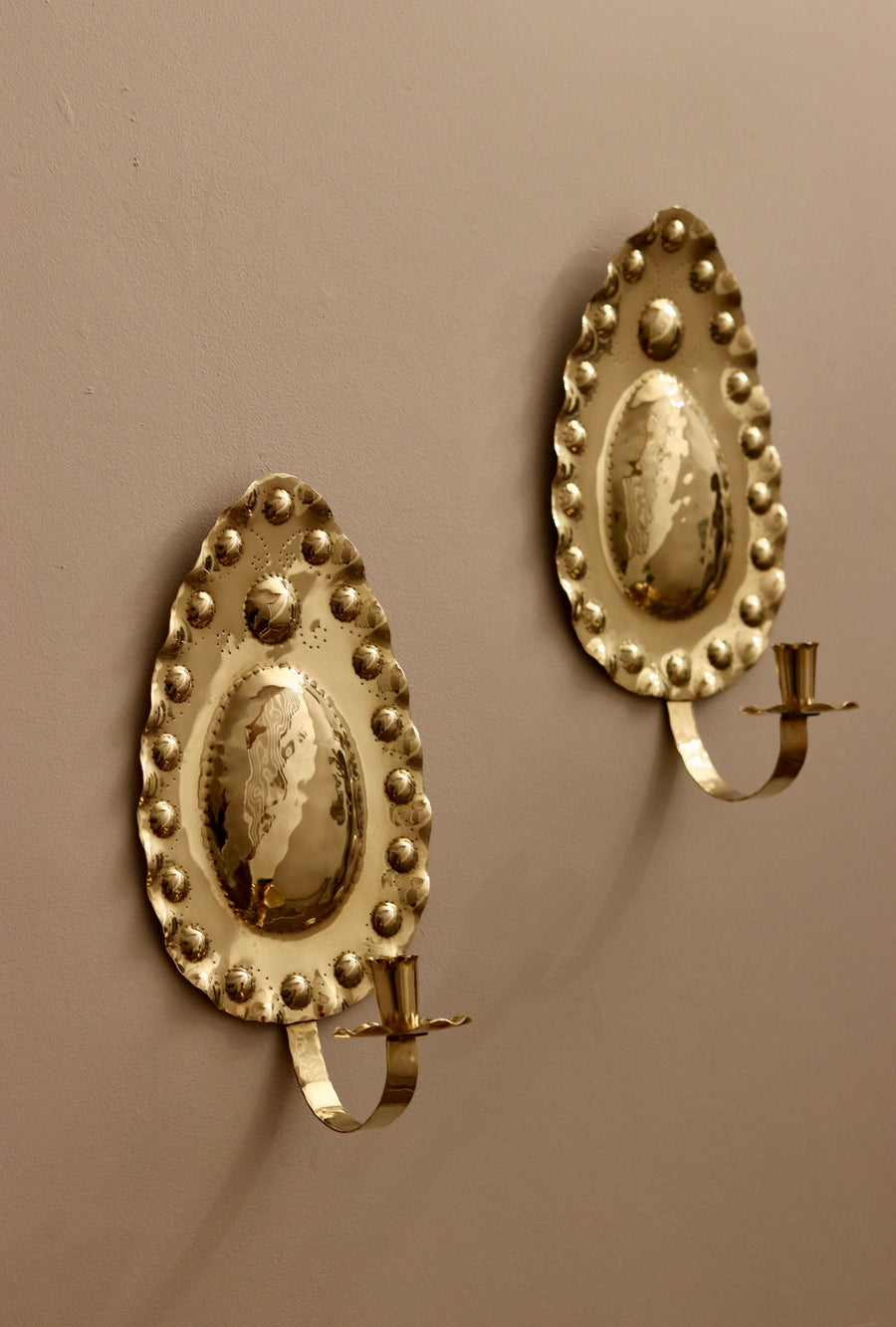 Pair of Mid-Century Brass Swedish Sconces Noah Ancienne