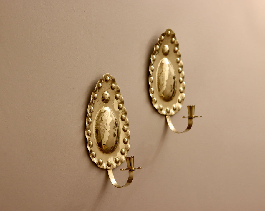 Pair of Mid-Century Brass Swedish Sconces Noah Ancienne