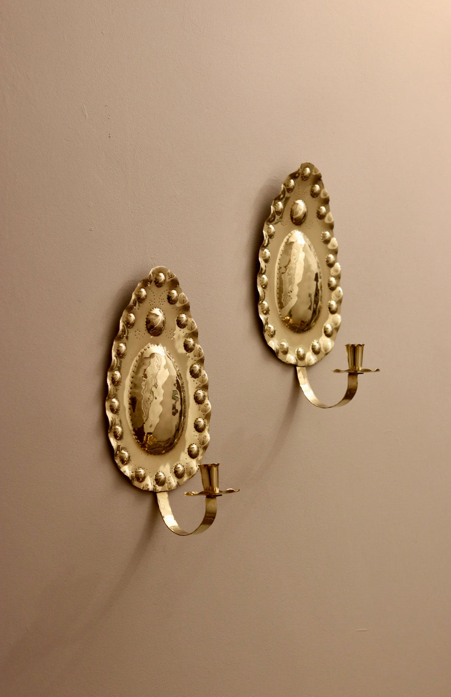 Pair of Mid-Century Brass Swedish Sconces Noah Ancienne