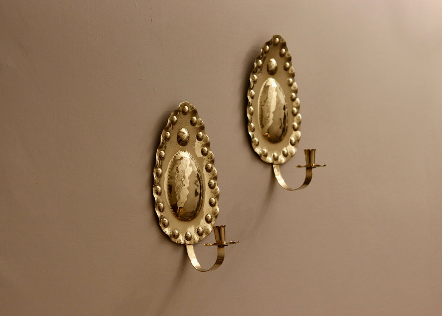 Pair of Mid-Century Brass Swedish Sconces Noah Ancienne