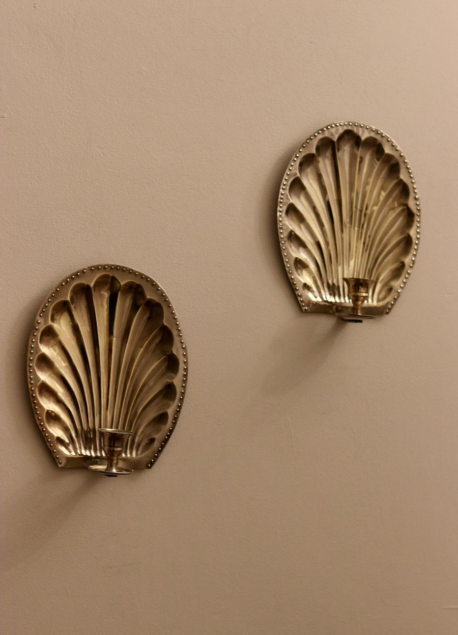 Pair of Mid-Century Silver Plated Brass Sconces Noah Ancienne