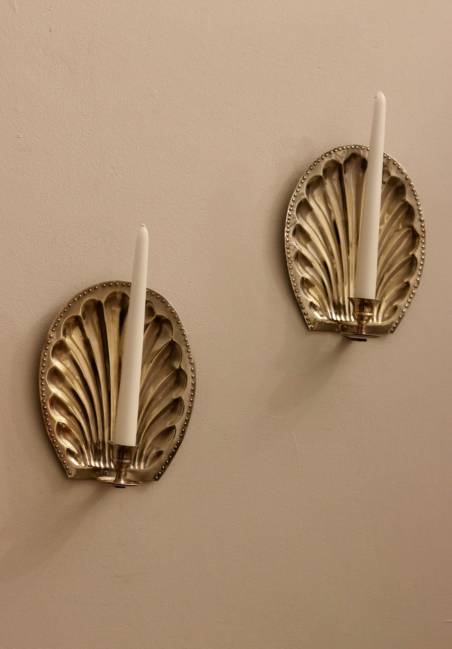 Pair of Mid-Century Silver Plated Brass Sconces Noah Ancienne