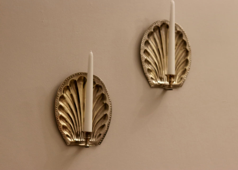 Pair of Mid-Century Silver Plated Brass Sconces Noah Ancienne