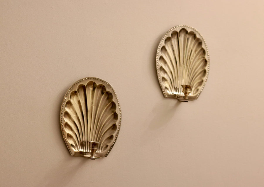 Pair of Mid-Century Silver Plated Brass Sconces Noah Ancienne