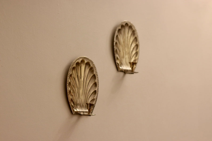 Pair of Mid-Century Silver Plated Brass Sconces Noah Ancienne