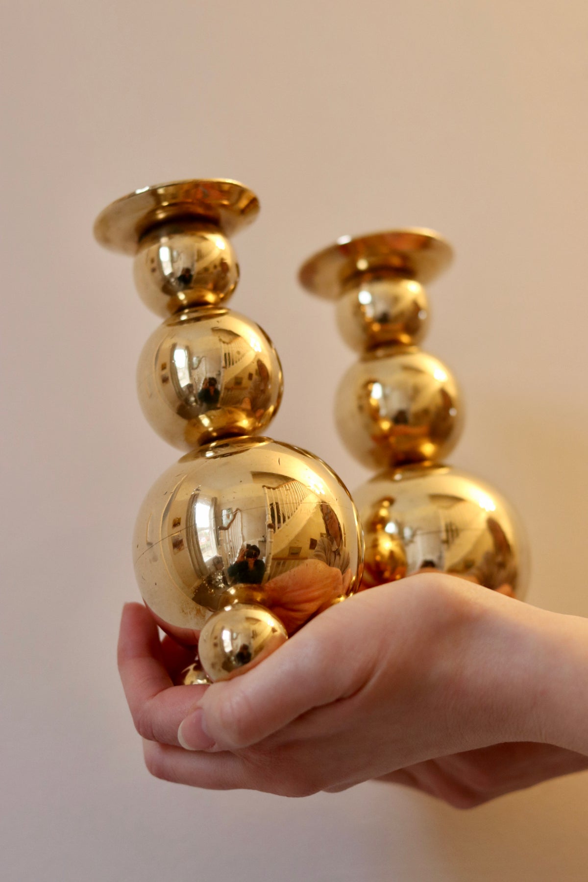 Pair of Mid-Century Swedish Brass Candle Holders By Gusum Noah Ancienne
