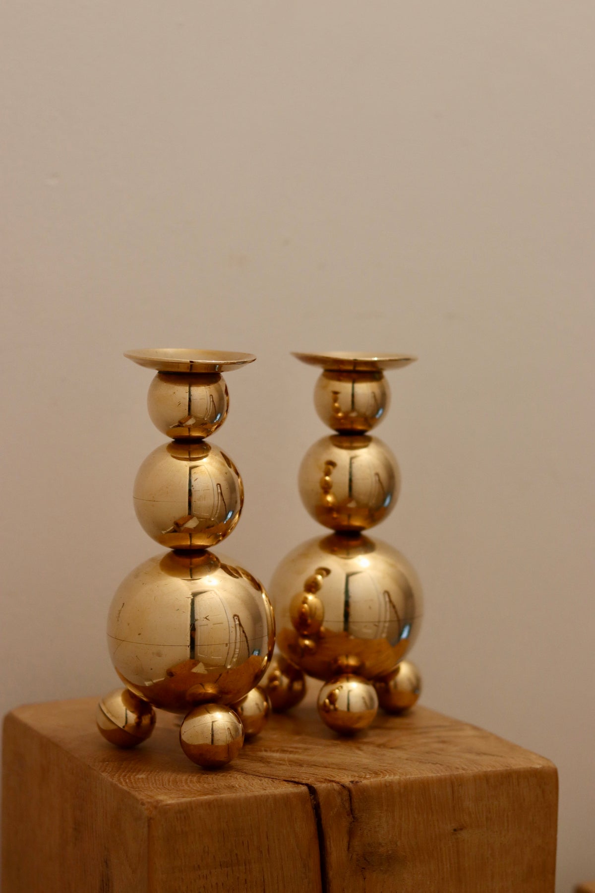 Pair of Mid-Century Swedish Brass Candle Holders By Gusum Noah Ancienne