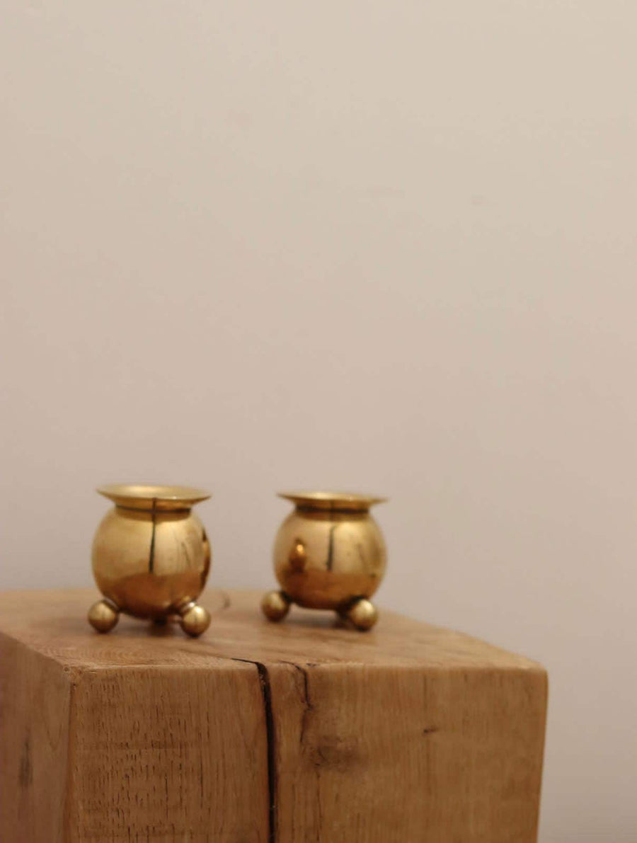 Pair of Mid-Century Swedish Brass Candle Holders Noah Ancienne