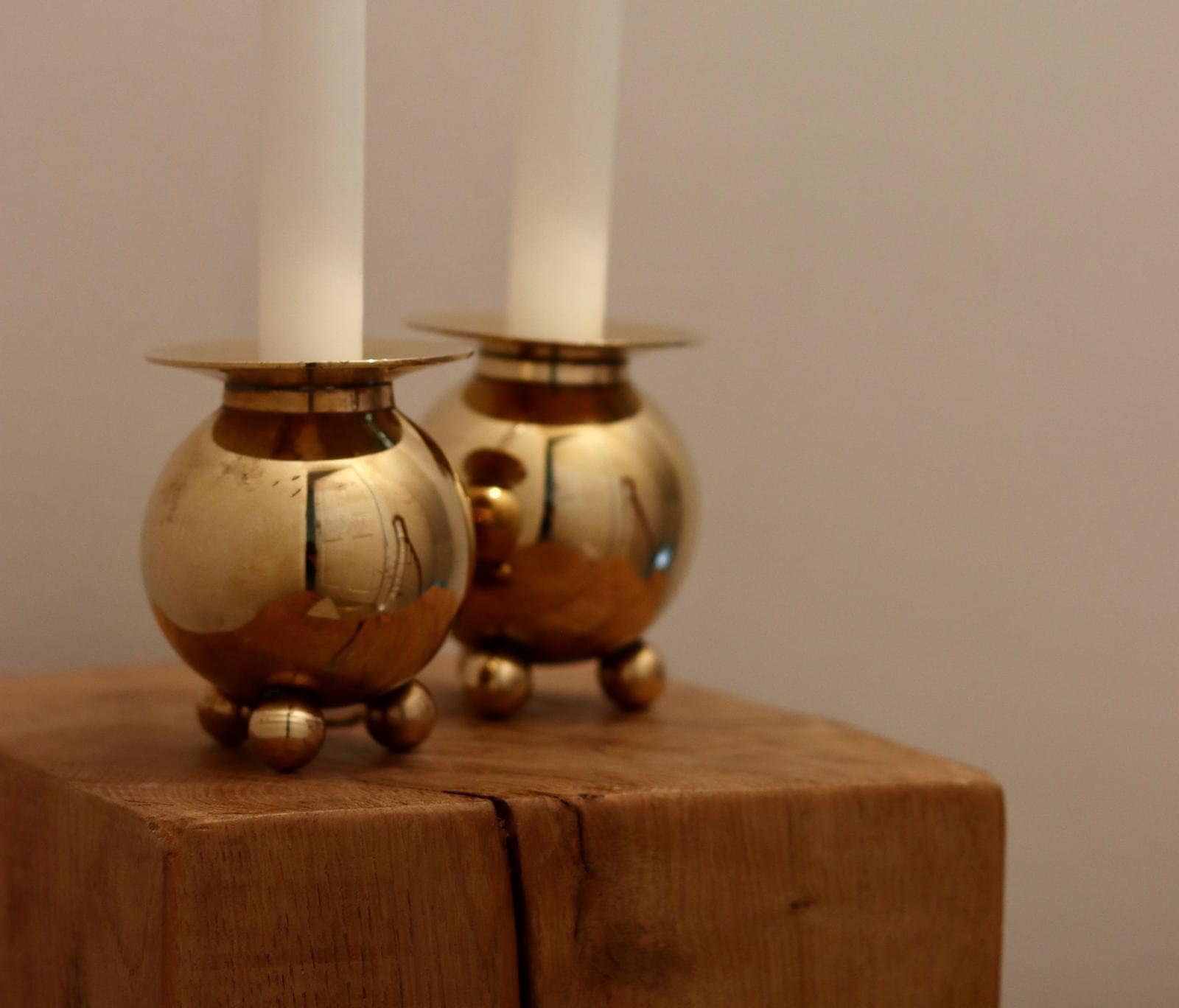 Pair of Mid-Century Swedish Brass Candle Holders Noah Ancienne
