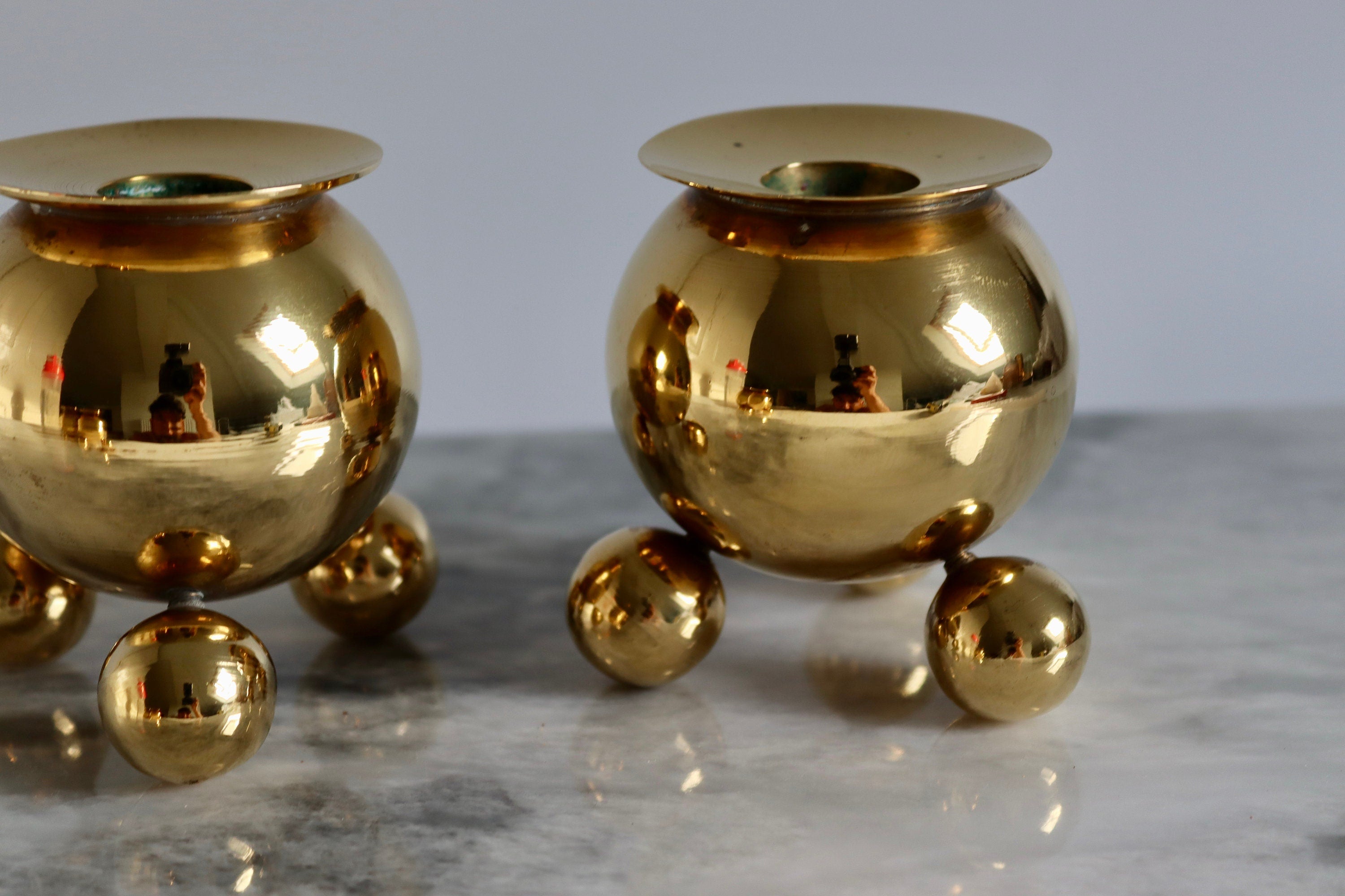 Pair of Mid-Century Swedish Brass Candle Holders Noah Ancienne