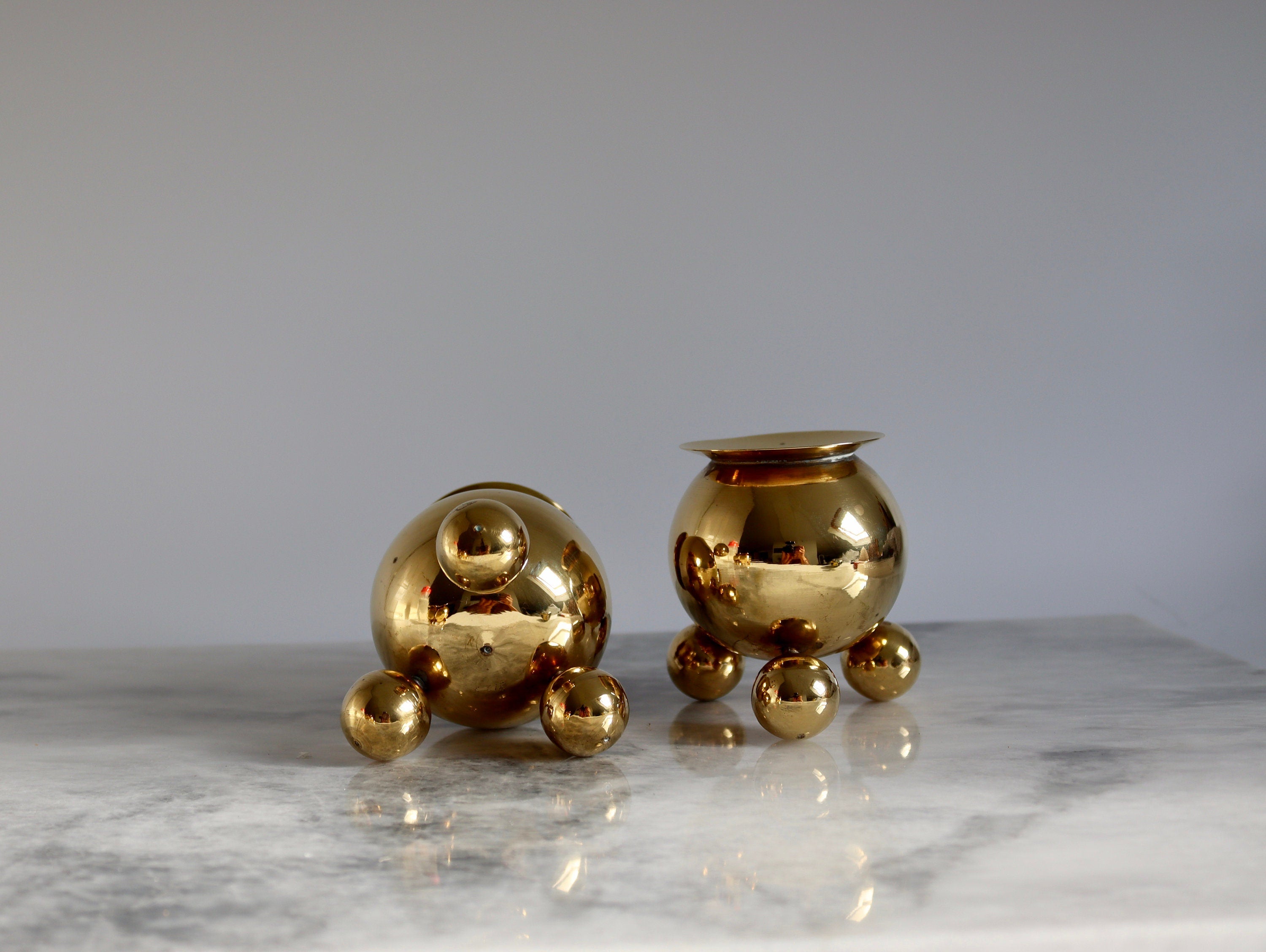 Pair of Mid-Century Swedish Brass Candle Holders Noah Ancienne
