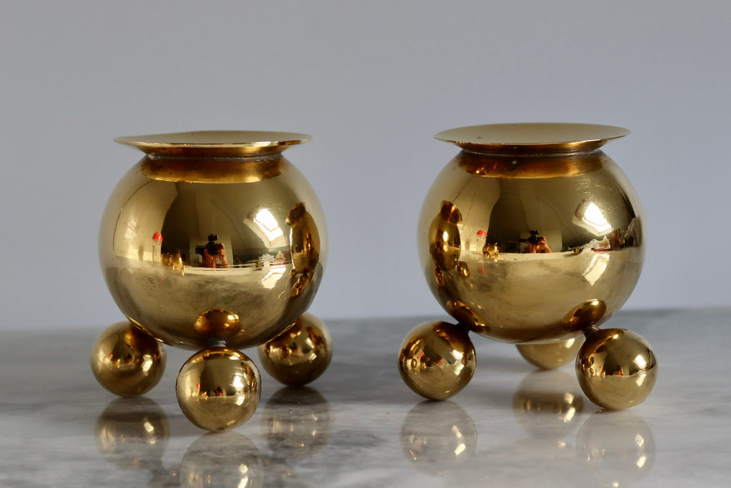 Pair of Mid-Century Swedish Brass Candle Holders Noah Ancienne