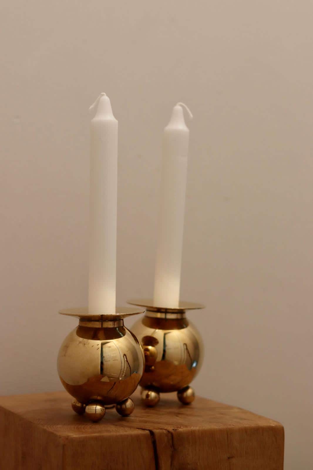 Pair of Mid-Century Swedish Brass Candle Holders Noah Ancienne