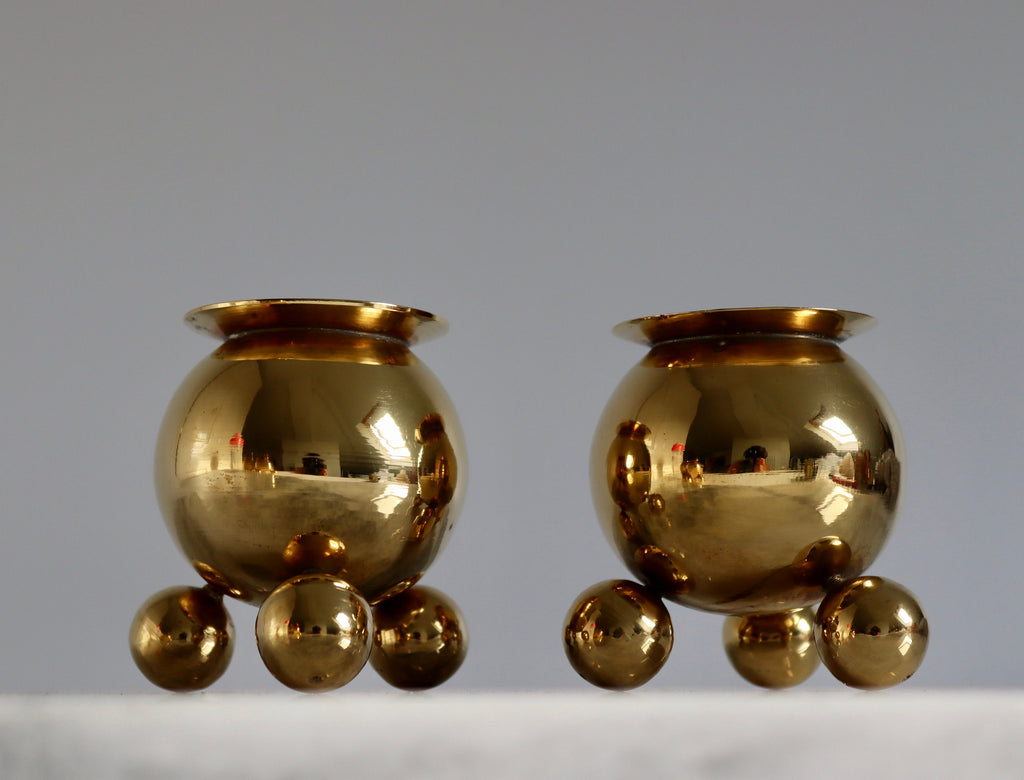 Pair of Mid-Century Swedish Brass Candle Holders Noah Ancienne