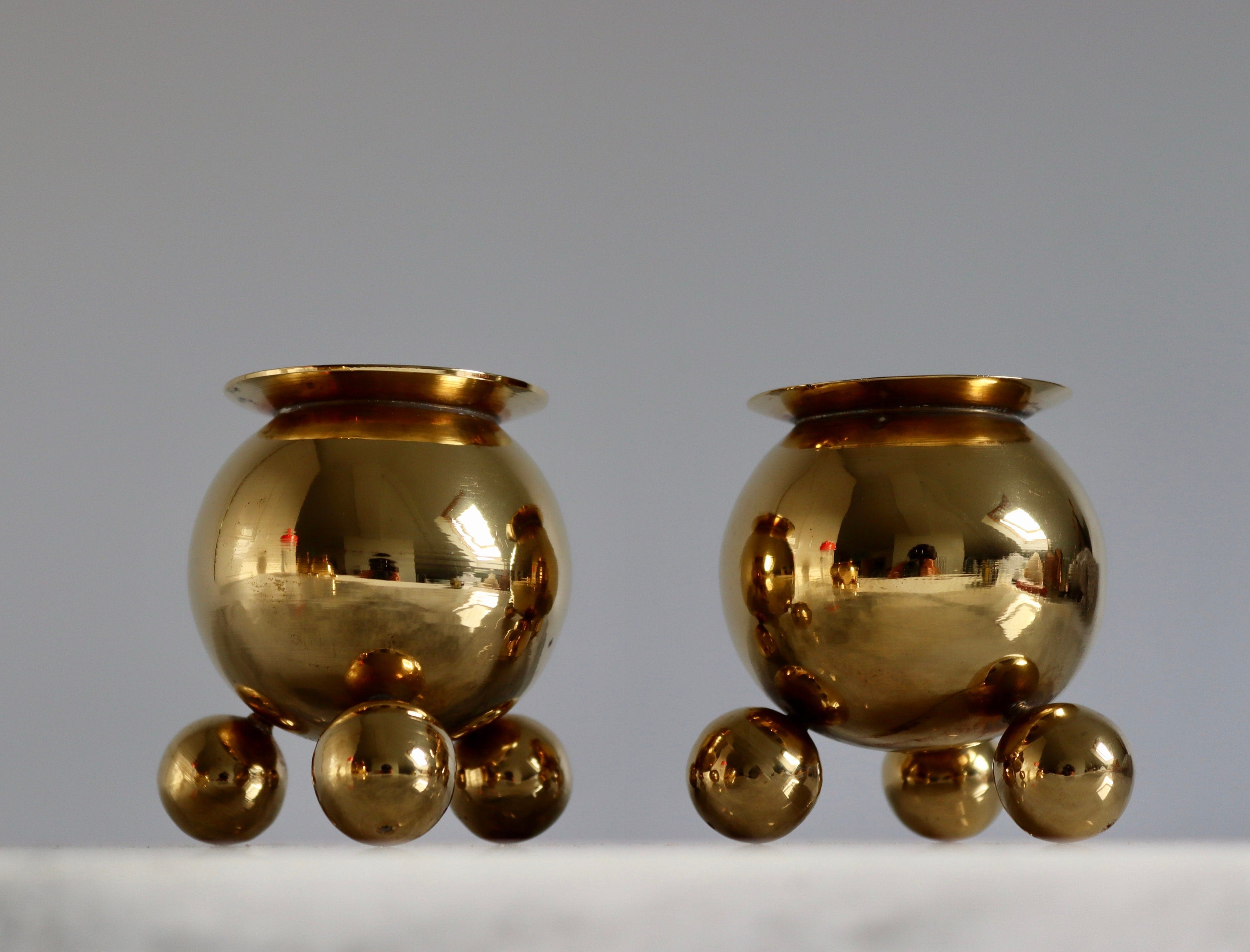 Pair of Mid-Century Swedish Brass Candle Holders Noah Ancienne