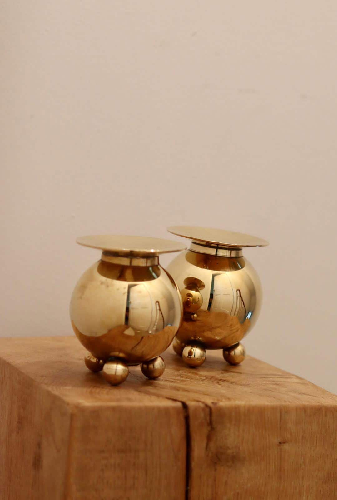 Pair of Mid-Century Swedish Brass Candle Holders Noah Ancienne