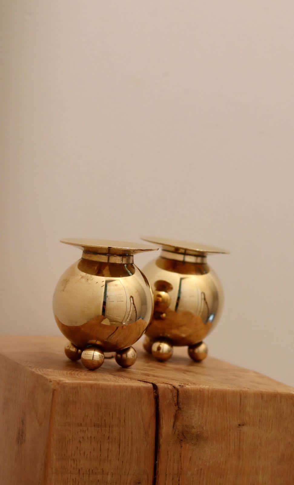 Pair of Mid-Century Swedish Brass Candle Holders Noah Ancienne