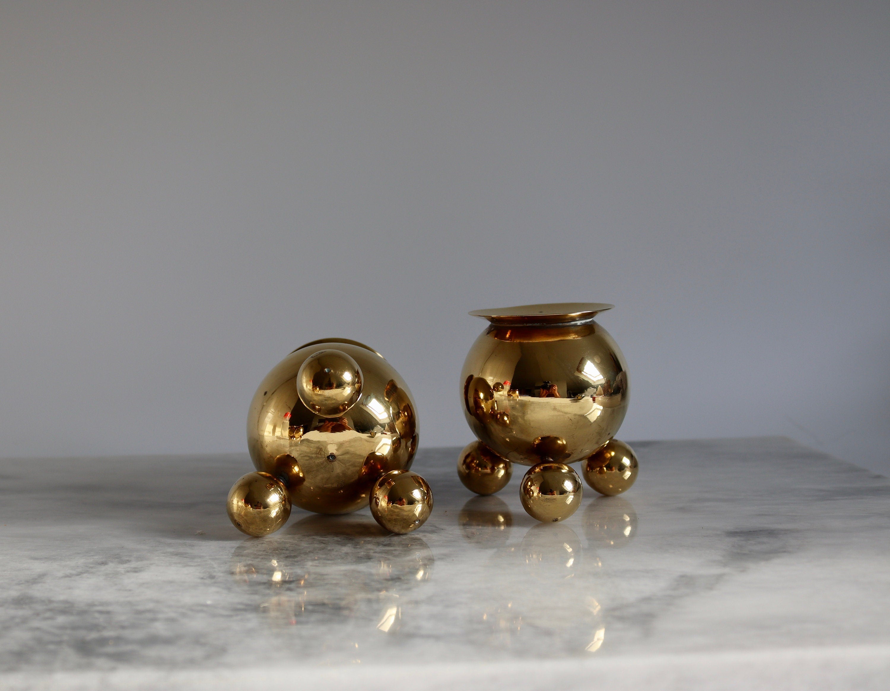 Pair of Mid-Century Swedish Brass Candle Holders Noah Ancienne