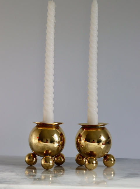 Pair of Mid-Century Swedish Brass Candle Holders Noah Ancienne