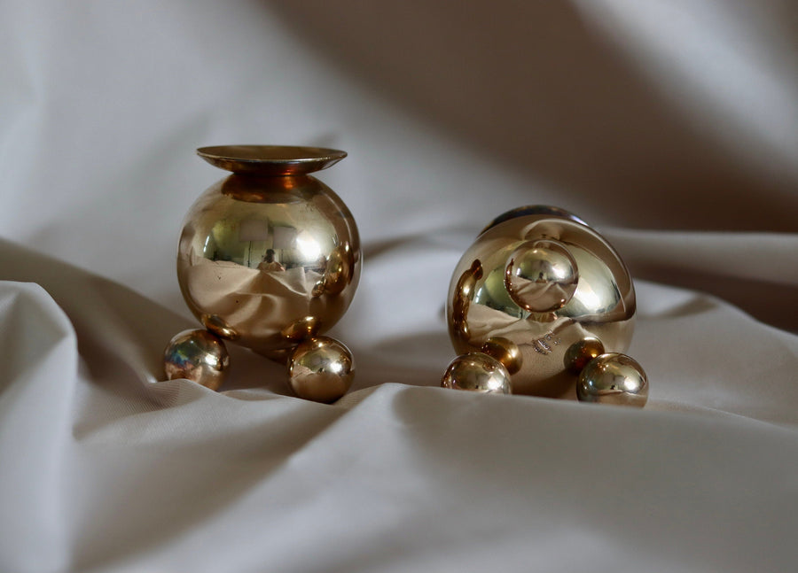 Pair of Mid-Century Swedish Brass Candle Holders by Gusum Bruk 82 Noah Ancienne
