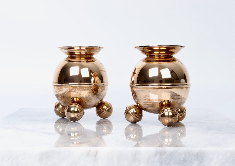 Pair of Mid-Century Swedish Brass Candle Holders signed MALM Noah Ancienne