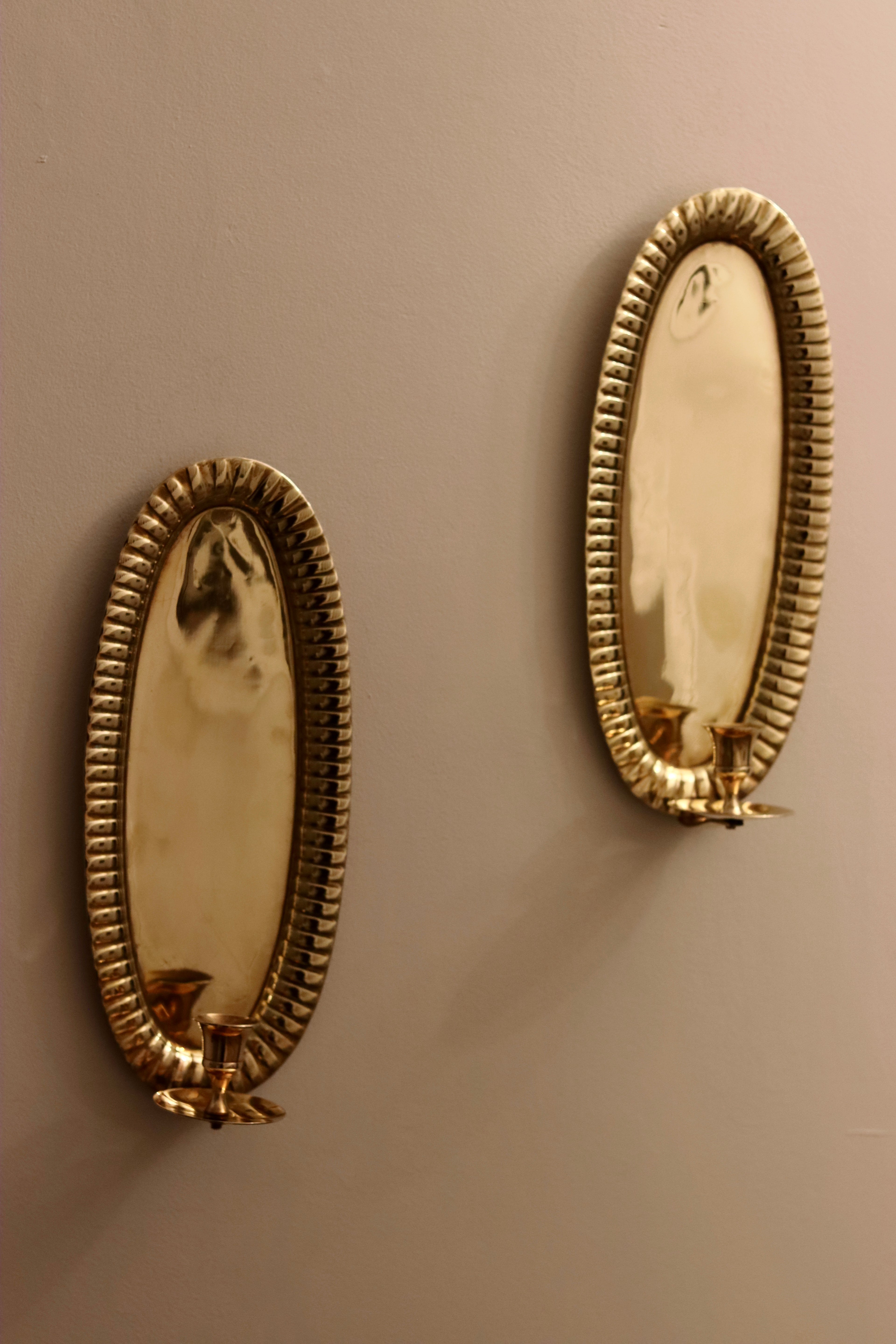 Pair of Mid Century Swedish Brass Sconces Noah Ancienne