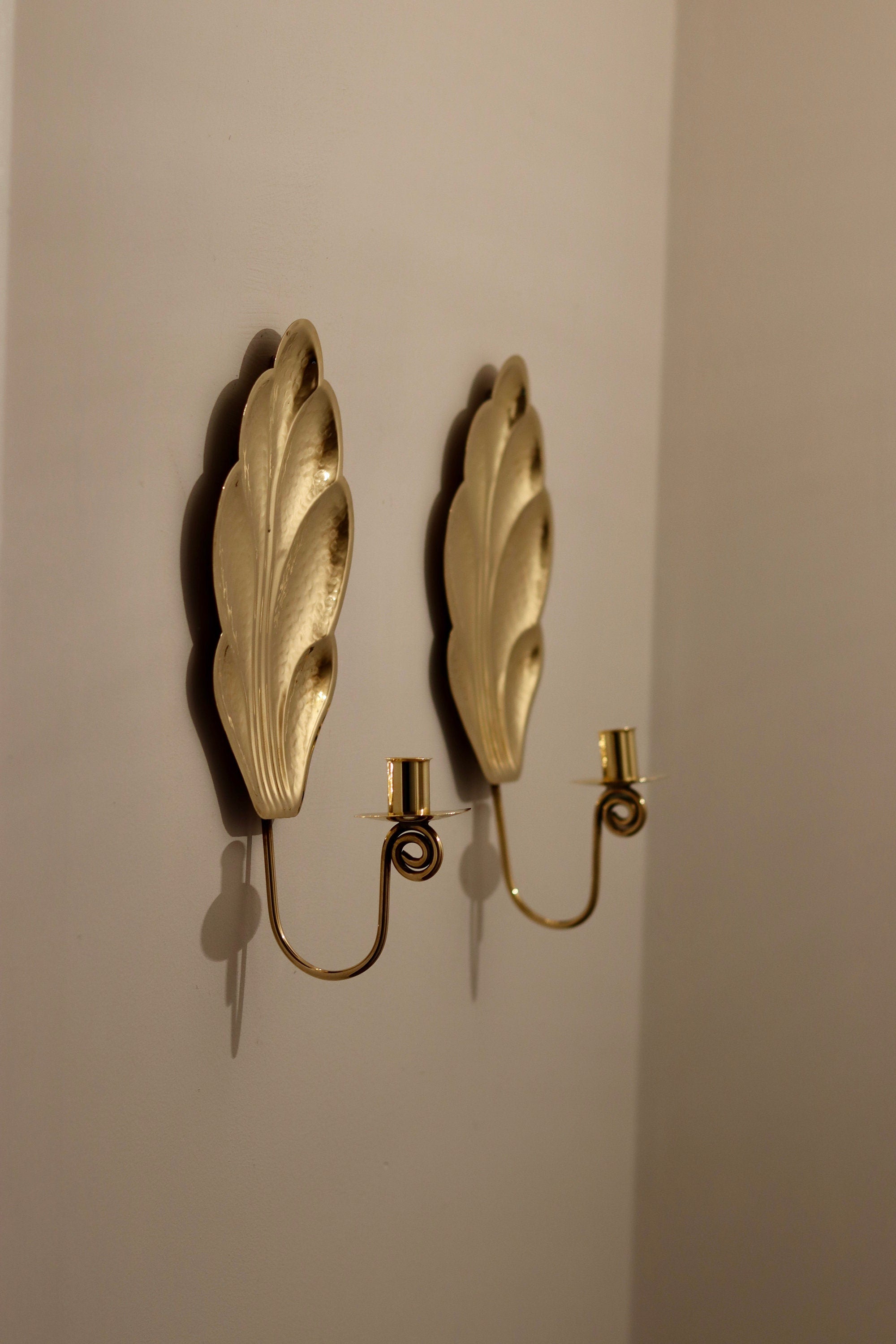 Pair of Mid-Century Swedish Brass Sconces by Firma Lars Holmström circa 1950's Noah Ancienne