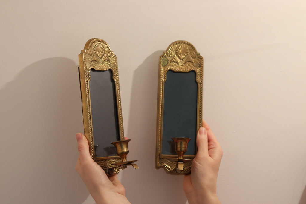 Pair of Mid-Century Swedish Brass Sconces with Tinted Mirror Noah Ancienne