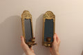 Pair of Mid-Century Swedish Brass Sconces with Tinted Mirror Noah Ancienne