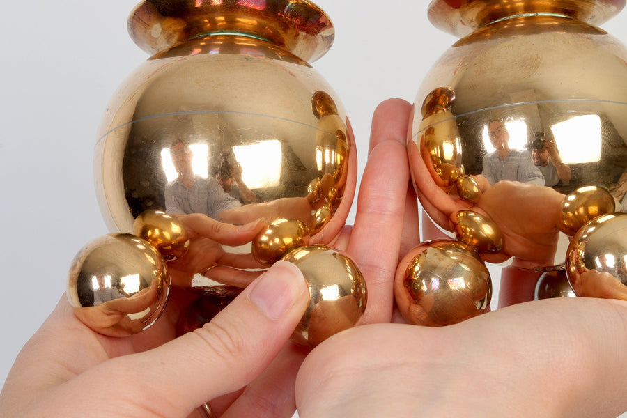 Pair of Swedish Brass Candle Holders by Gusum Bruk 82 Noah Ancienne