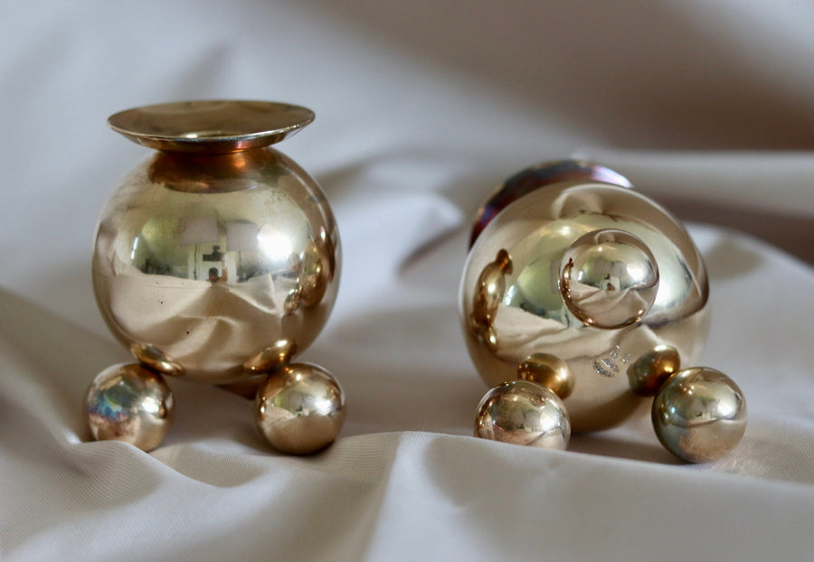 Pair of Swedish Brass Candle Holders by Gusum Bruk 82 Noah Ancienne