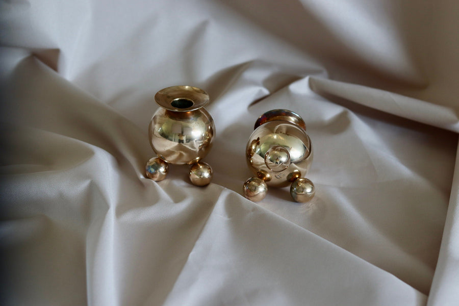 Pair of Swedish Brass Candle Holders by Gusum Bruk 82 Noah Ancienne