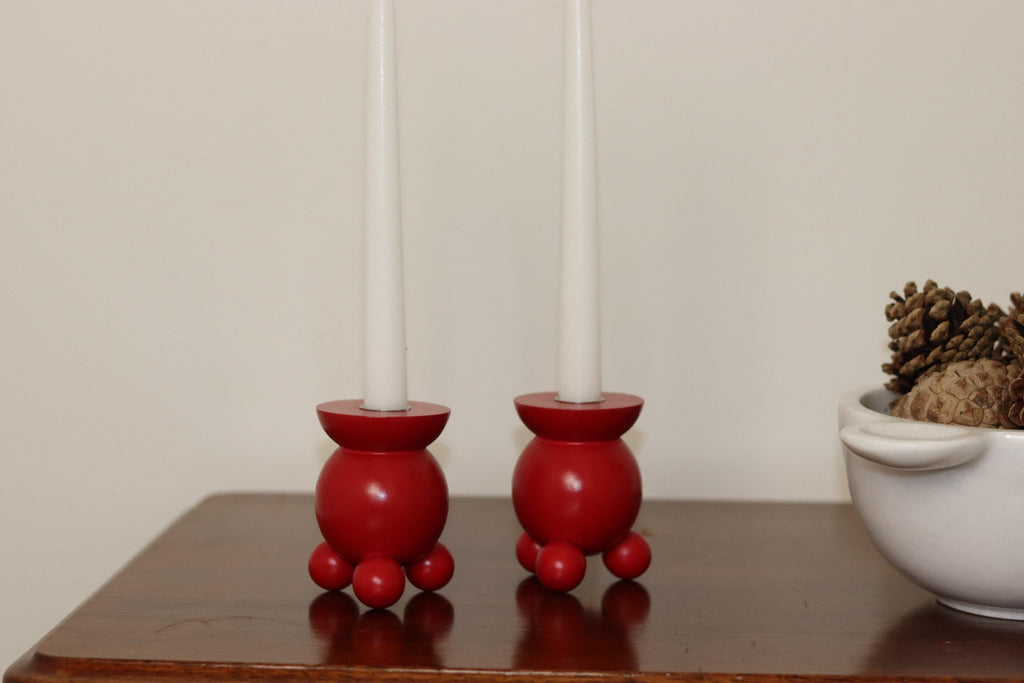Pair of Swedish Dala Ball Candleholders Noah Ancienne
