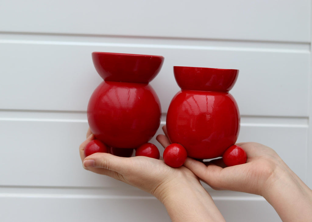 Pair of Swedish Red Dala Ball Candleholders Noah Ancienne