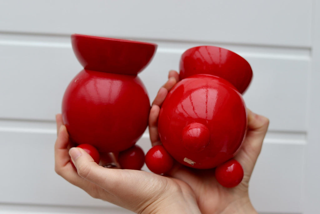 Pair of Swedish Red Dala Ball Candleholders Noah Ancienne