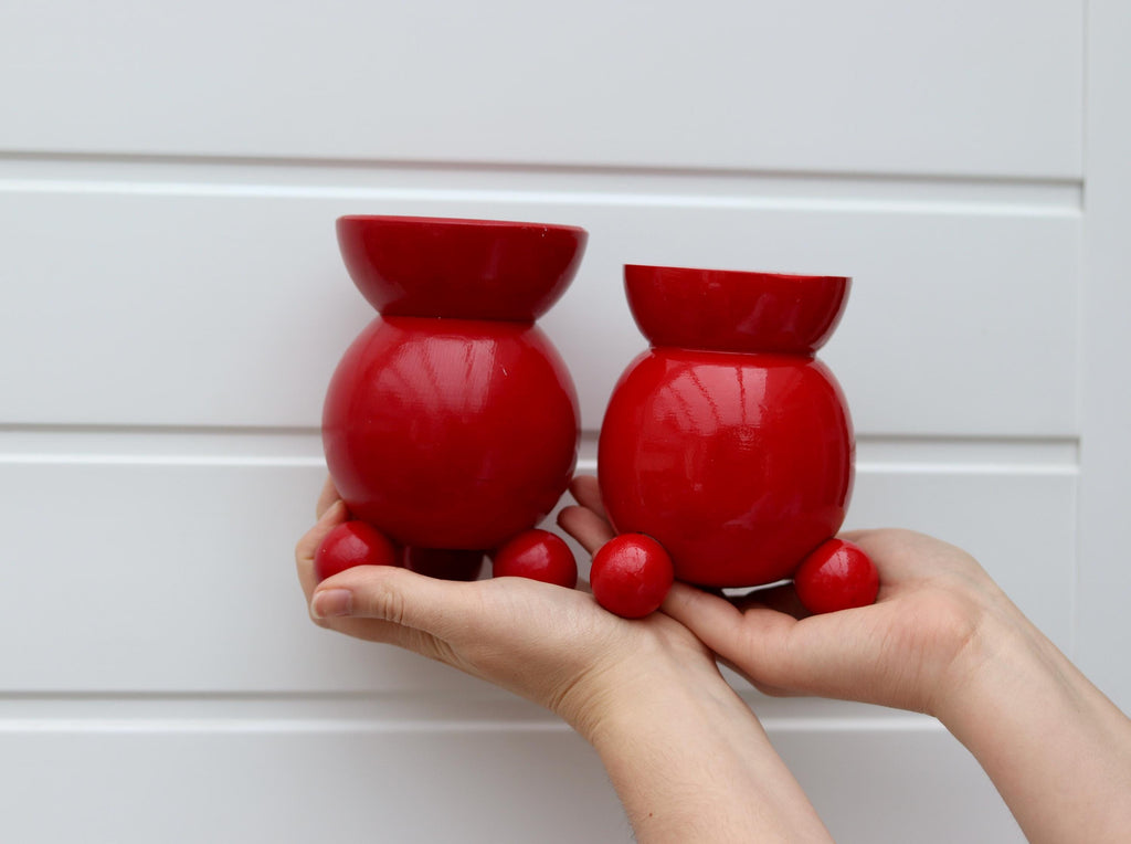 Pair of Swedish Red Dala Ball Candleholders Noah Ancienne