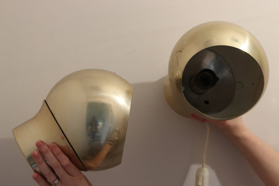 Pair of Vintage Swedish Brass Wall Lamps by HEMI Orb 3 Noah Ancienne