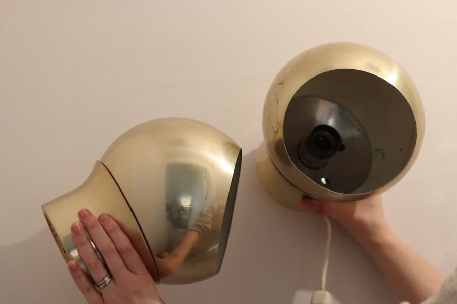 Pair of Vintage Swedish Brass Wall Lamps by HEMI Orb 3 Noah Ancienne