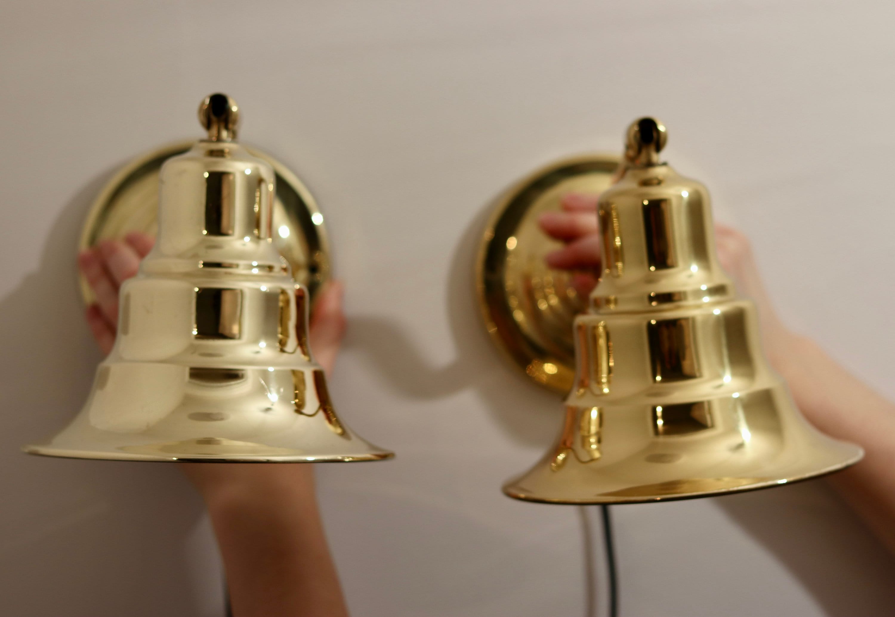 Pair of Vintage Swedish Brass Wall Lamps by Jan Wickelgren, circa 1960s Noah Ancienne