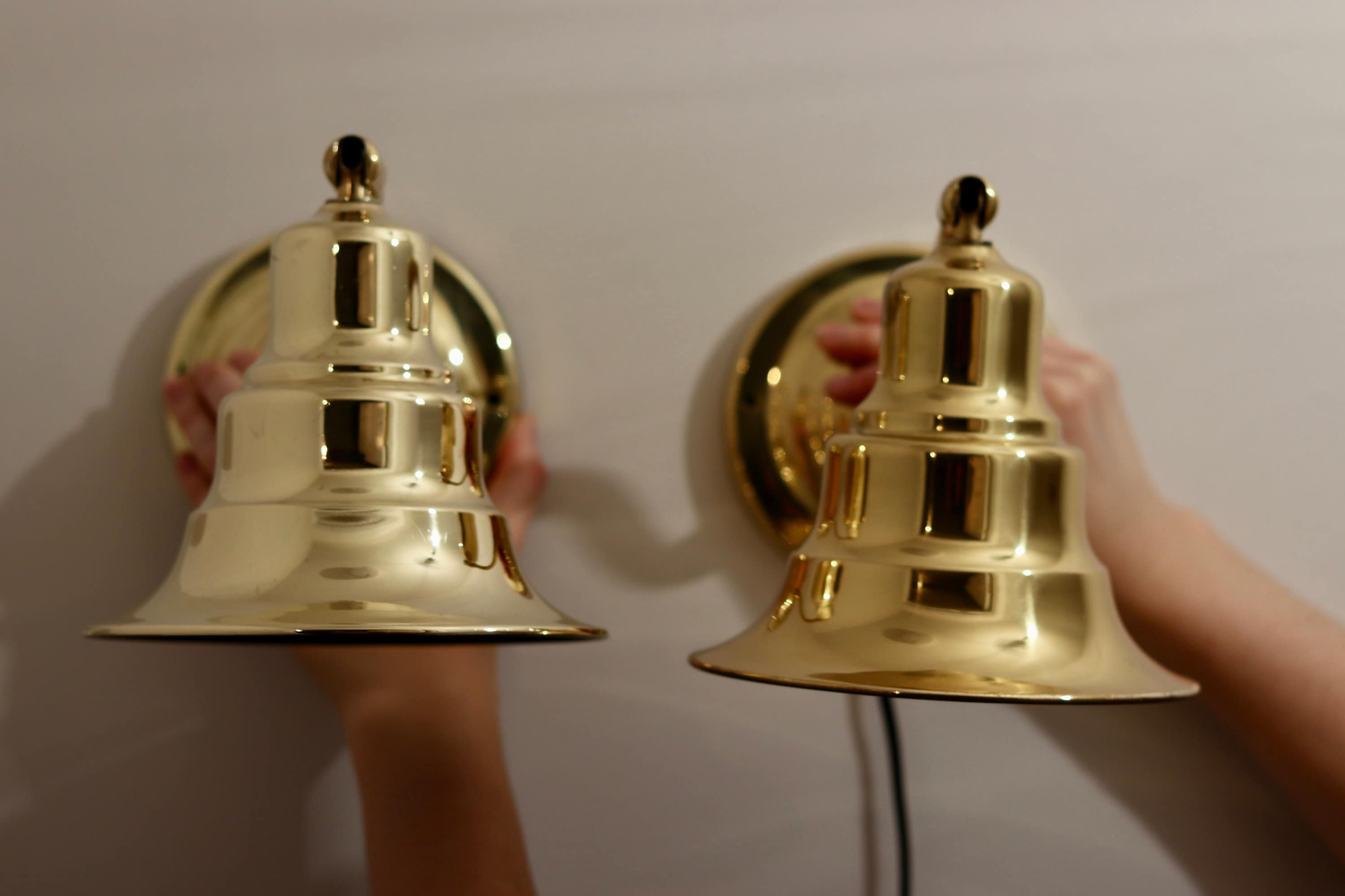 Pair of Vintage Swedish Brass Wall Lamps by Jan Wickelgren, circa 1960s Noah Ancienne