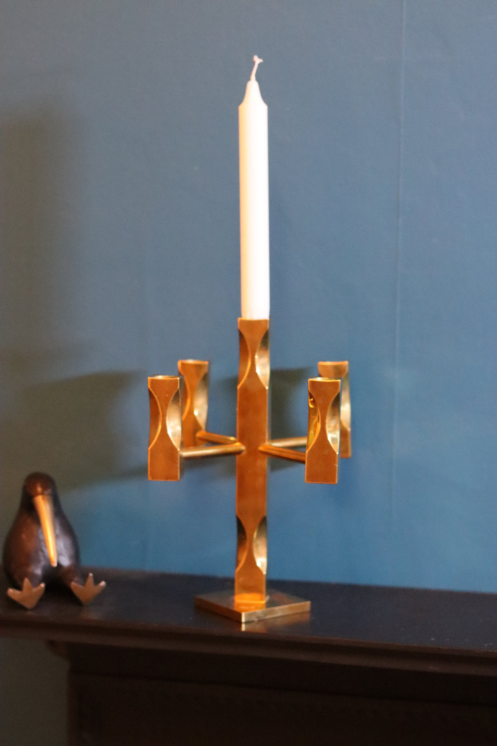 Swedish Brass Five Arm Candelabra by Lars Åkesson for Vallonmässing Noah Ancienne