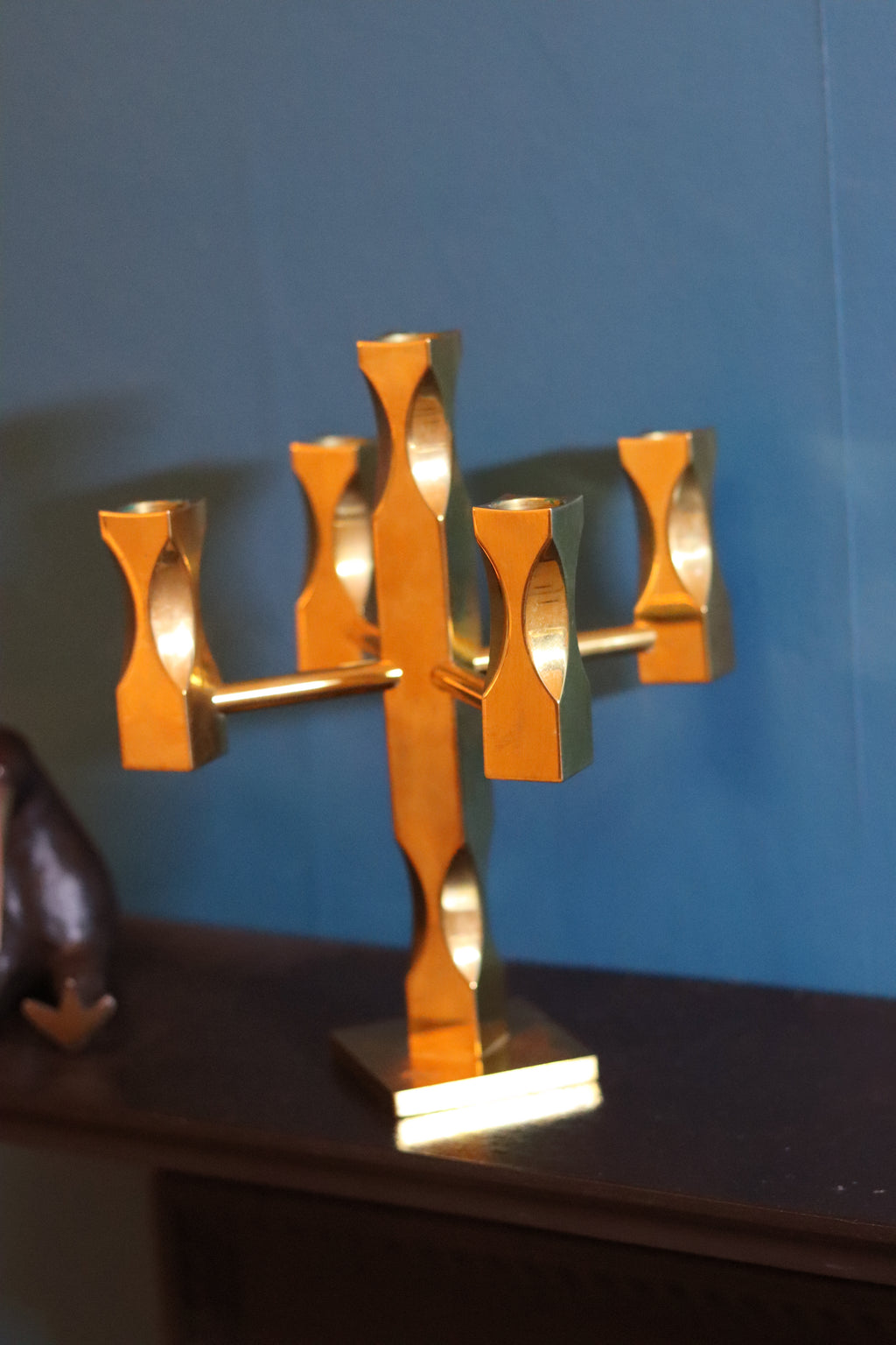 Swedish Brass Five Arm Candelabra by Lars Åkesson for Vallonmässing Noah Ancienne