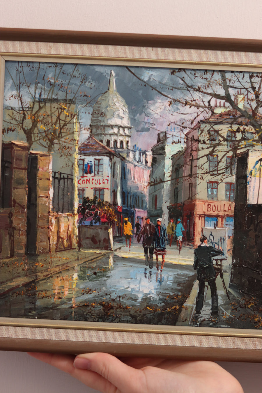 Swedish Modernist Oil on Canvas "View Of City" Vintage & Framed Noah Ancienne