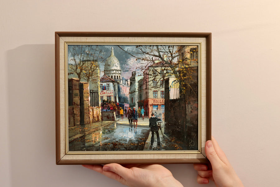 Swedish Modernist Oil on Canvas "View Of City" Vintage & Framed Noah Ancienne