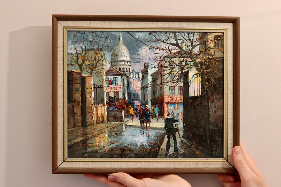 Swedish Modernist Oil on Canvas "View Of City" Vintage & Framed Noah Ancienne